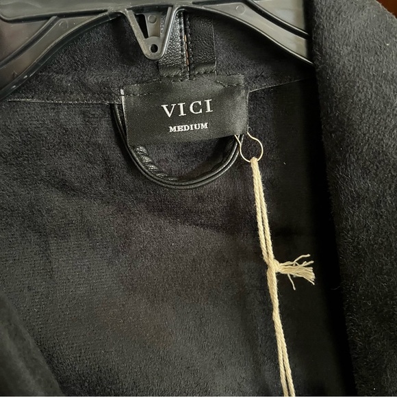 VICI Black Faux Leather Jacket Women's Size M Asymmetrical Zip Draped Coat NWT - Picture 7 of 7